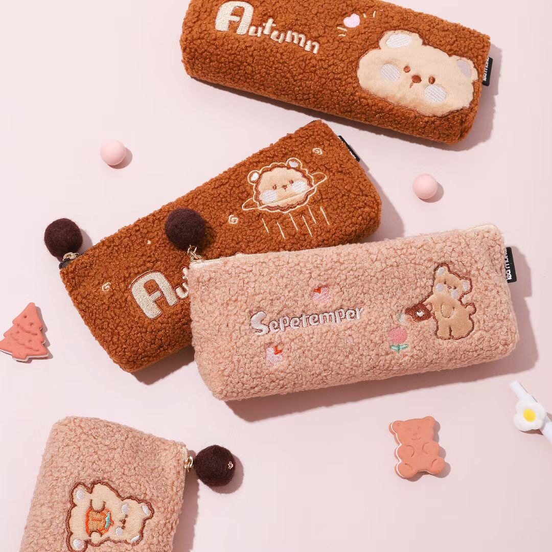 小清新少女文具铅笔moko秋日小熊大三三角可爱笔袋