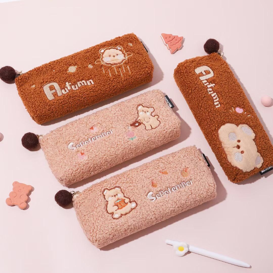 小清新少女文具铅笔moko秋日小熊大三三角可爱笔袋