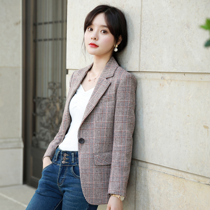 chic格子小西装外套女韩版小个子春秋气质网红职业西服上衣短款春
