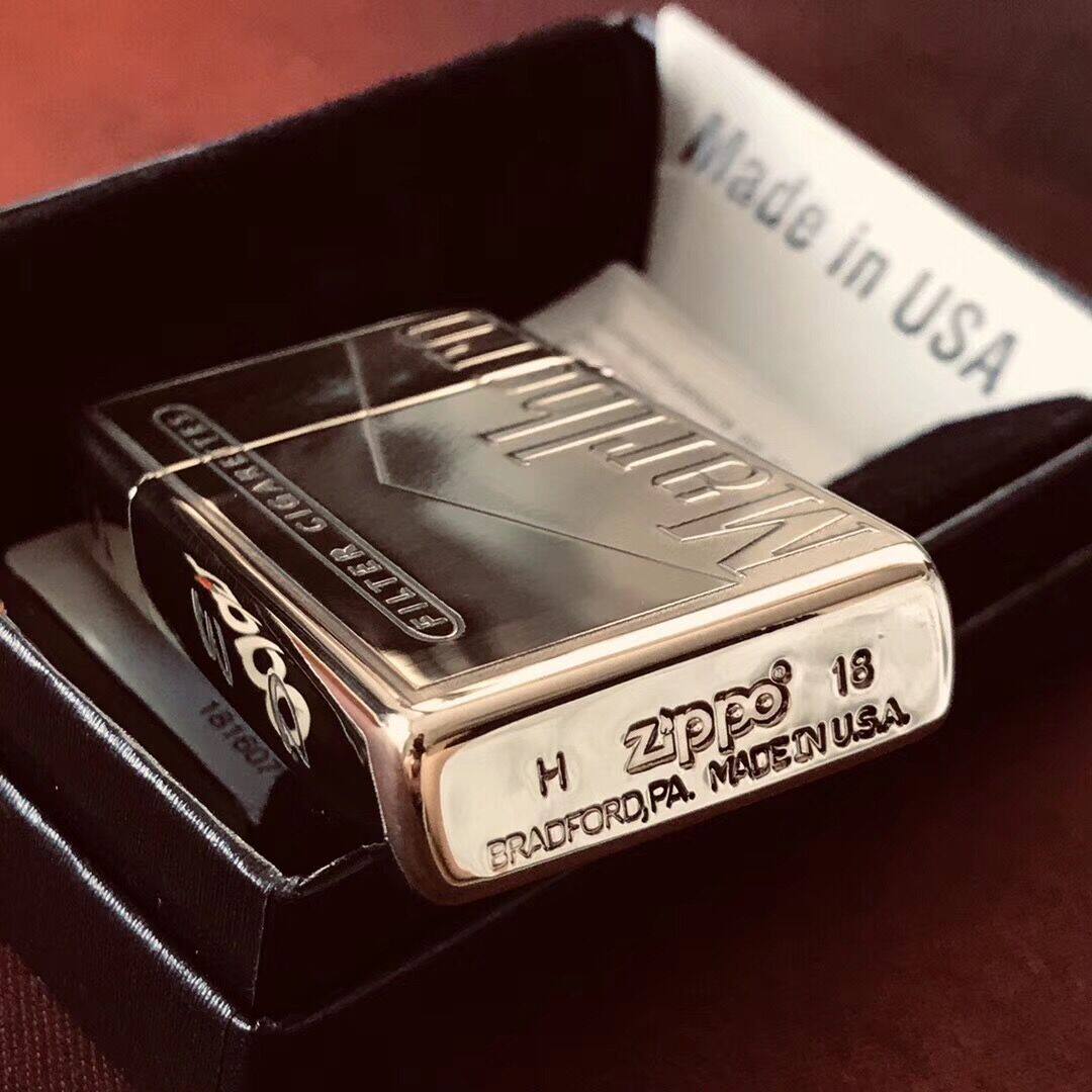 zippo打火机原装正版纤巧机纯铜雕刻万宝路纤巧窄机zippo
