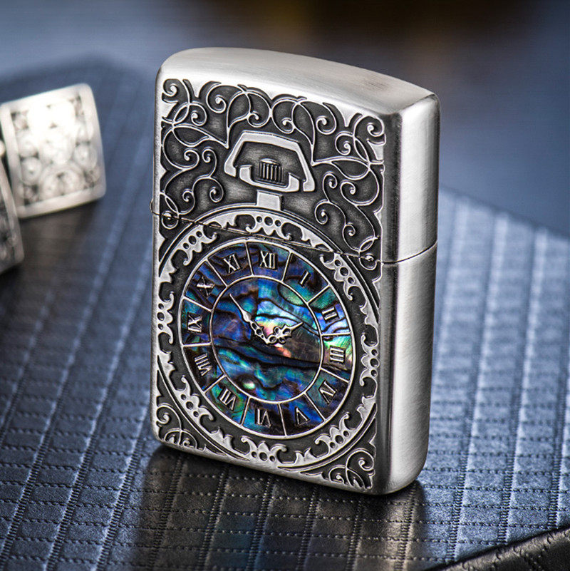 zippo原装芝宝打火机正版盔甲复古彩贝镶嵌金银zippo