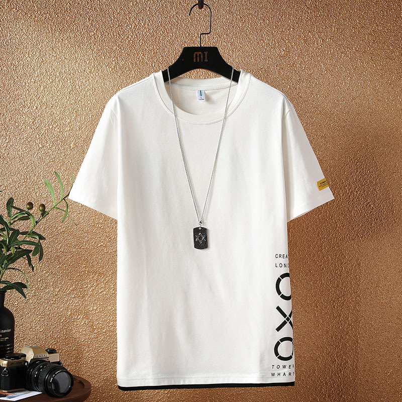 夏天2022新款百搭宽松个性文字印花短袖潮流潮牌男装衣服夏装