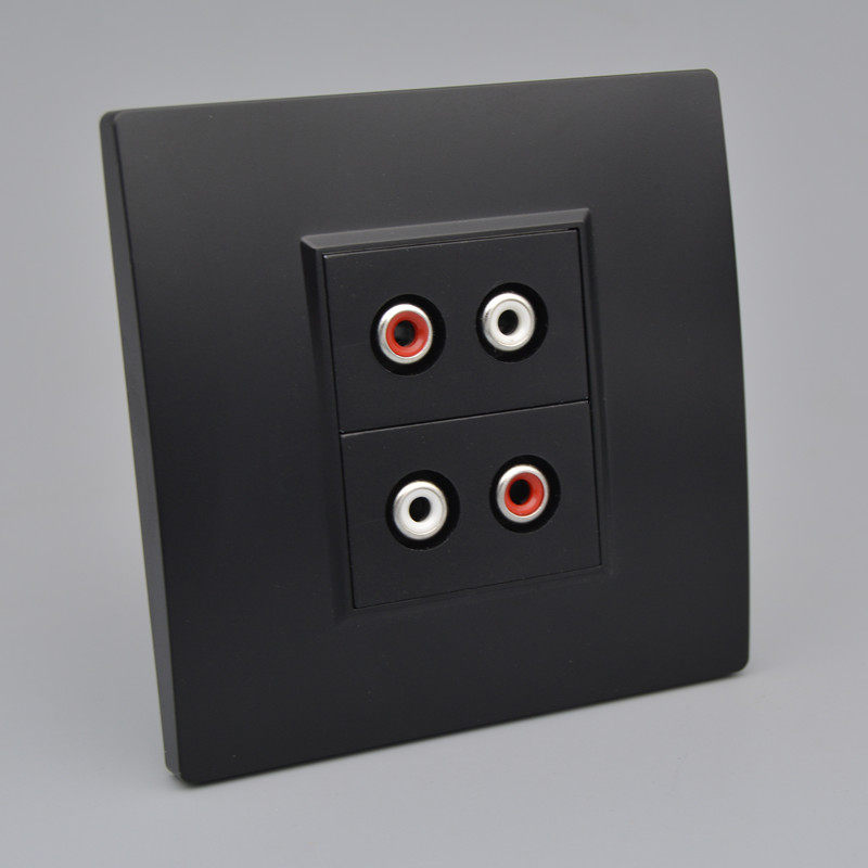 插座黑色音频面板双孔莲花花头红白双音频2个音频插座