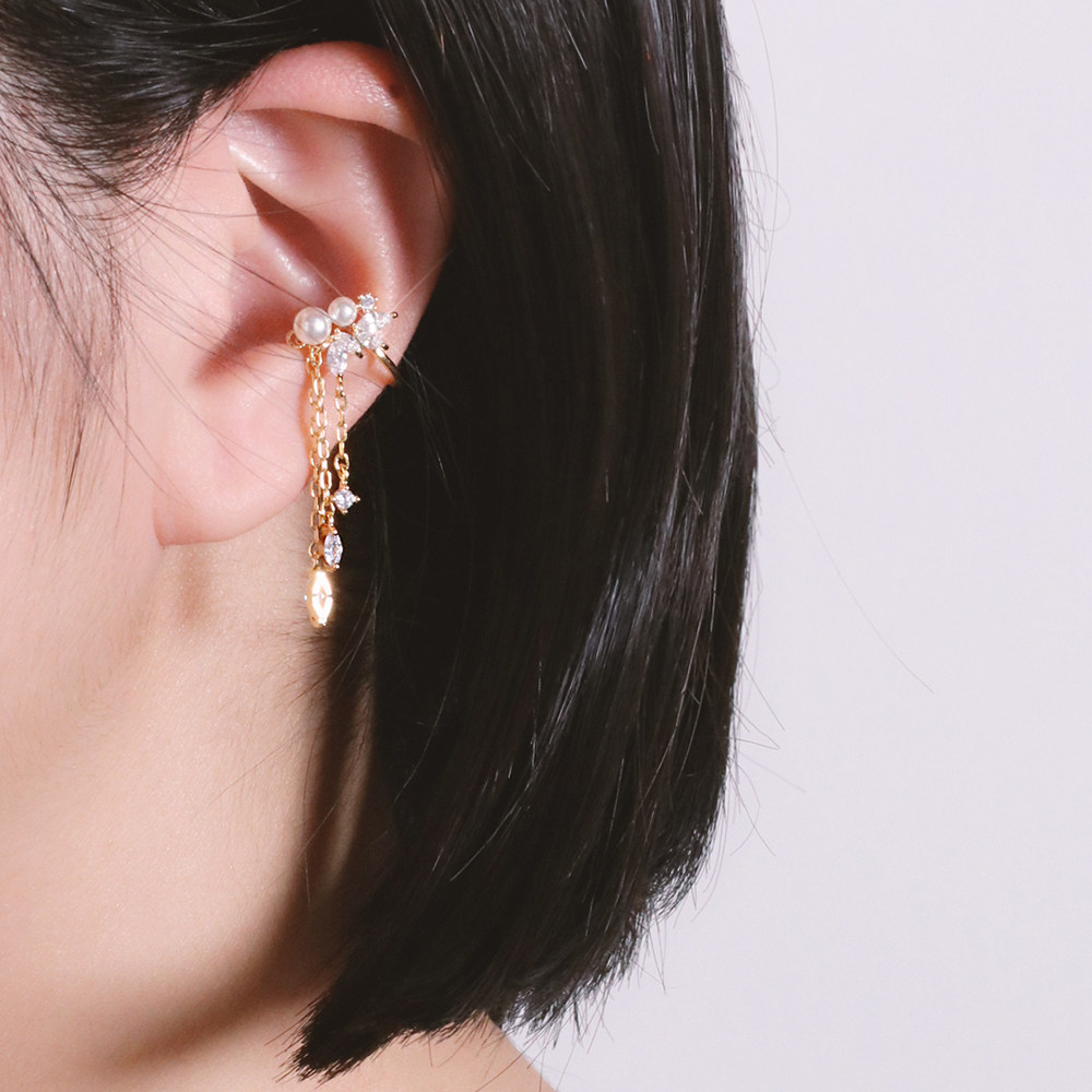 珍珠闪锆个性耳骨时尚流苏无洞耳环耳饰ins耳夹