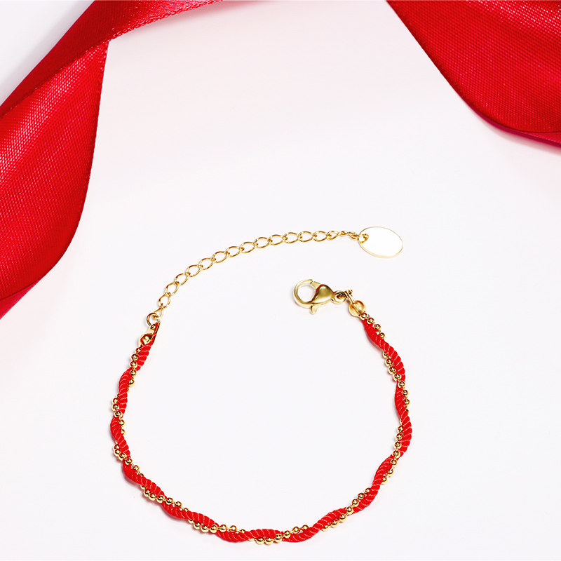 时尚手镯礼物饰品新年红色链子红绳金手镯18k手链