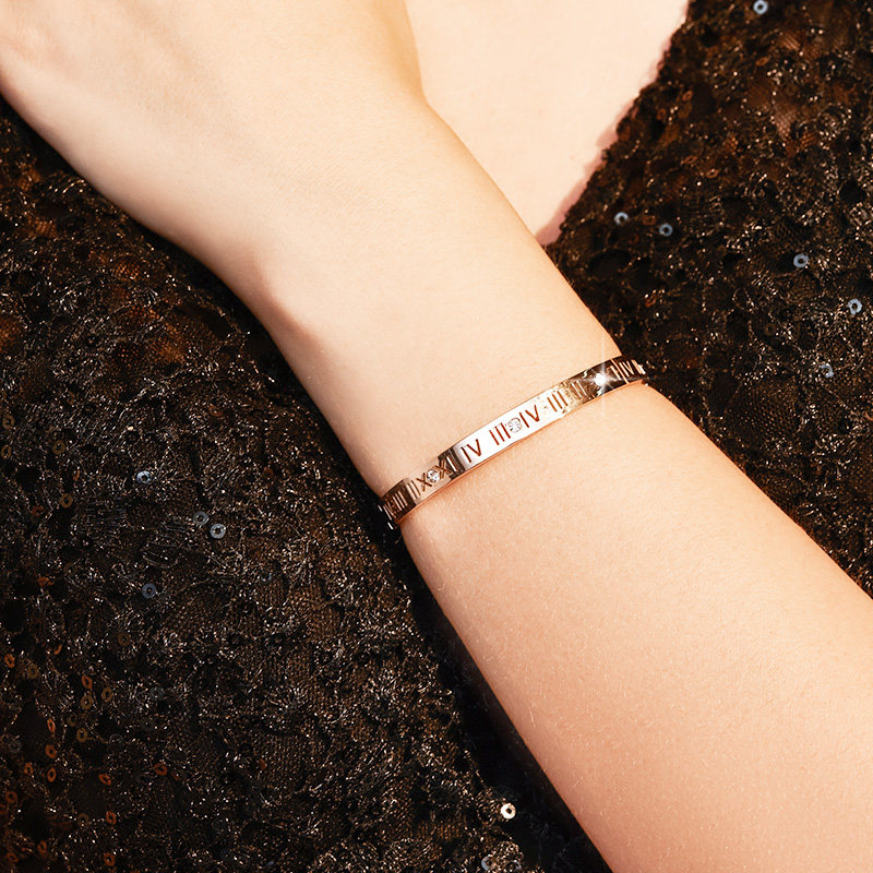 罗马数字手镯女欧美时尚日韩饰品钛钢玫瑰金简约韩国配饰s016 - 欧