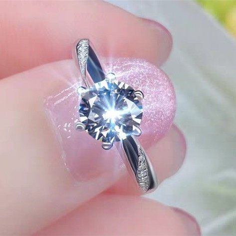 pt950铂金进口莫桑24k白金经典微镶花臂六爪戒指