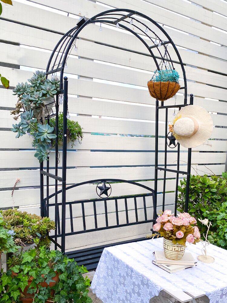 月季座椅露台楼顶阳台花架月季花藤架毛草爬藤花架