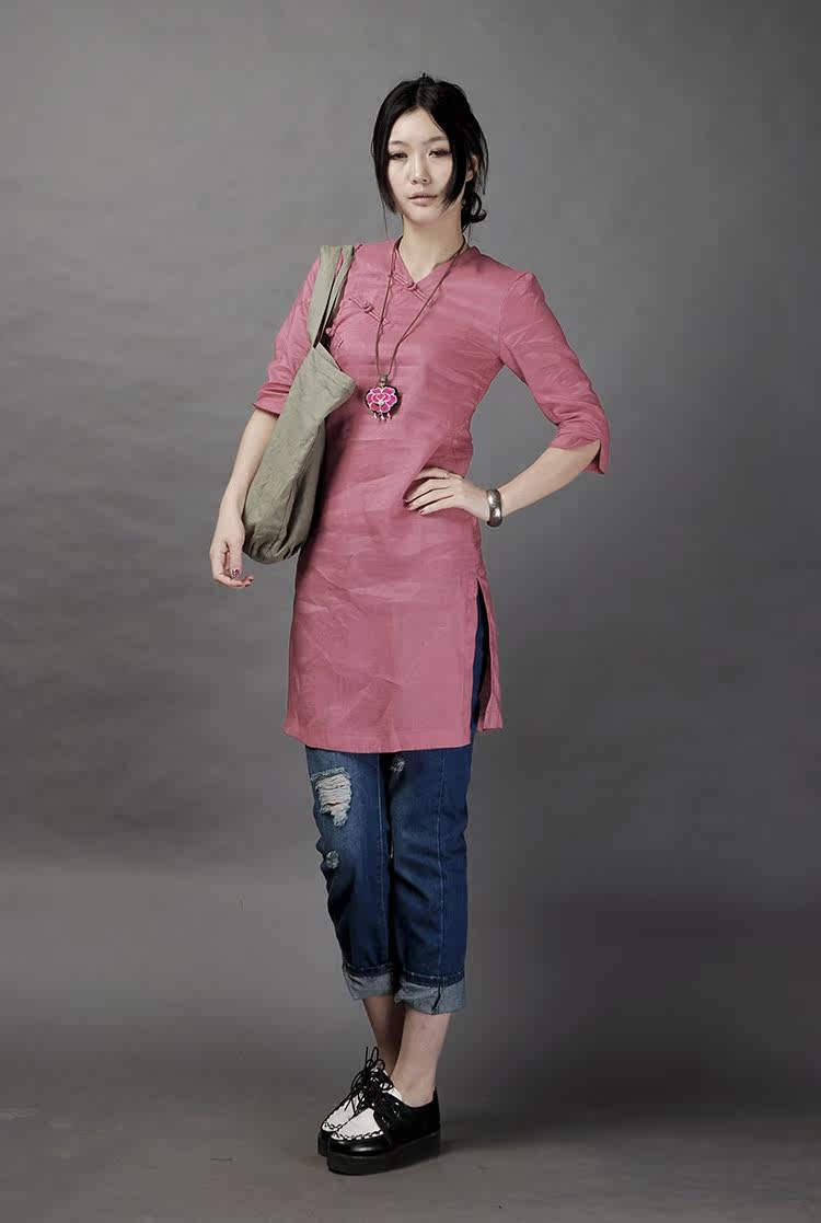 新品棉麻女装连衣裙夏原创设计布衣风格苎麻宽松复古改良旗袍长裙