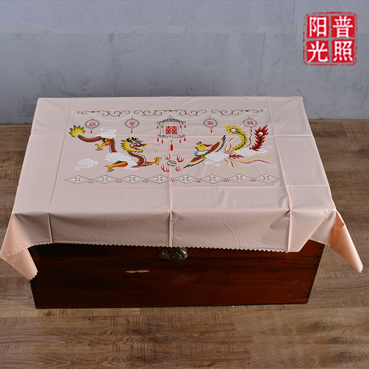 塑料90年代物件上海印花龙凤花卉鸳鸯金鱼图案桌布