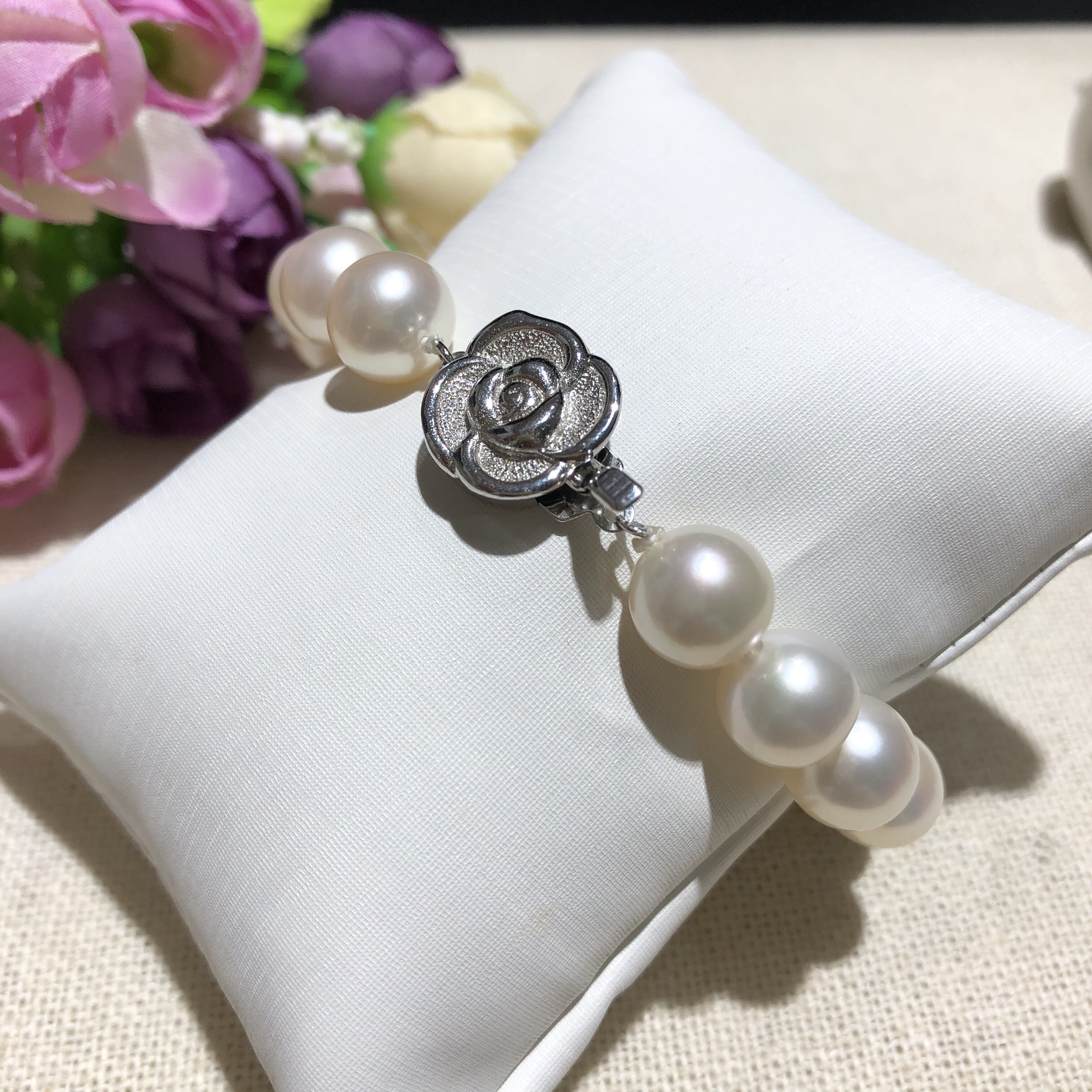 麦典95105mm淡水珍珠手链正圆强光银扣手饰