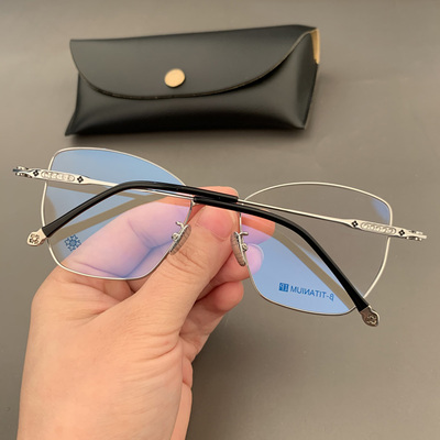 宝剑克罗心眼镜框架纯钛金丝边个性猫眼大框大脸型5177近视平光镜