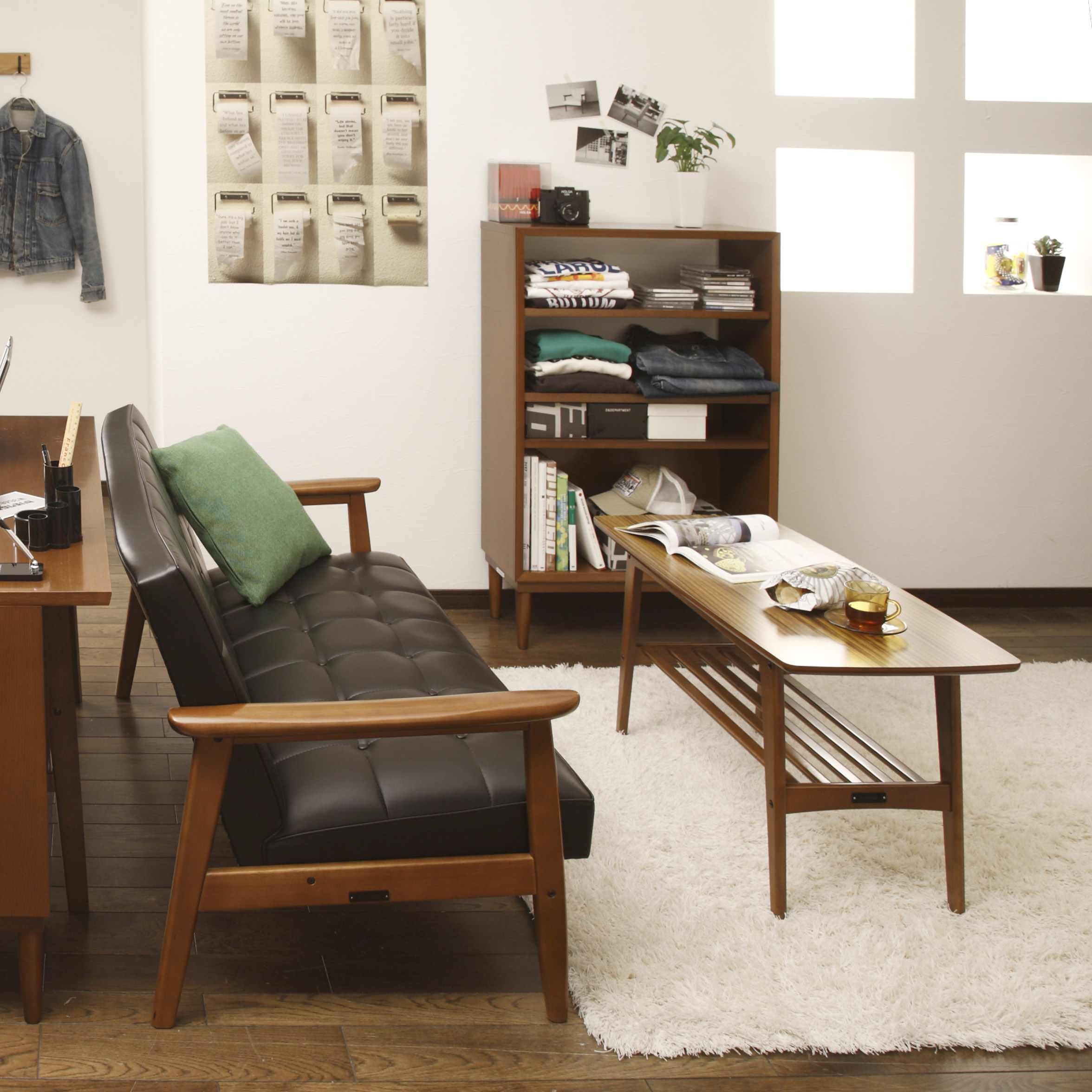 现货日本进口karimoku60日式家具北欧简约复古实木双层茶几小户型