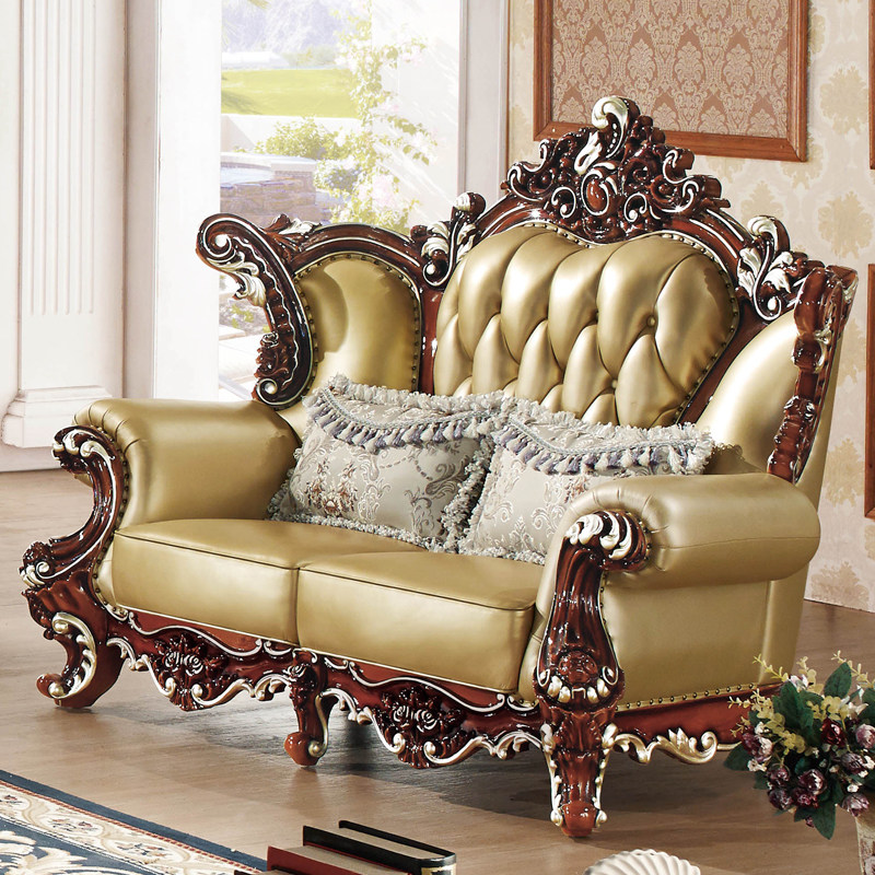 欧式真皮沙发客厅奢华美式雕花实木别墅家具大小皮艺沙发