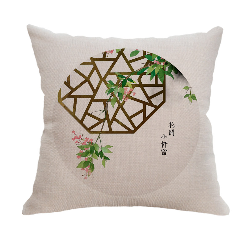 新中式红木抱枕禅意国风枕中飘窗沙发花鸟古风靠垫