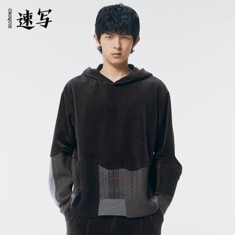 【商场同款】速写男装2021秋新品卫衣连帽保暖拼接短款9L8414140