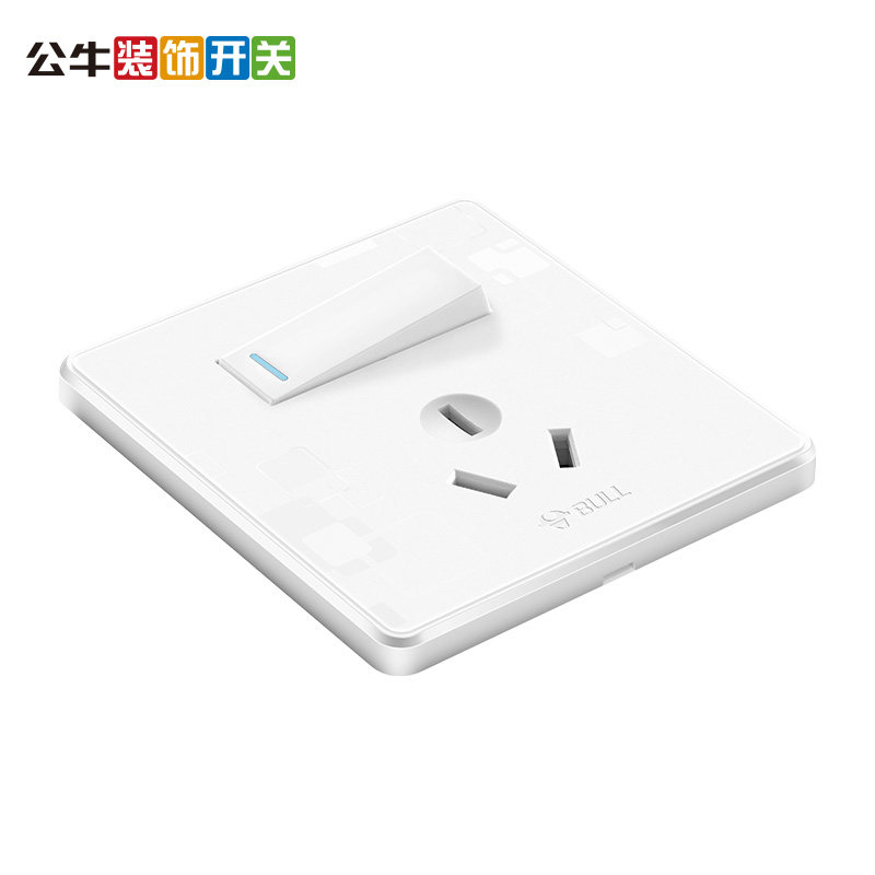 公牛16a热水器插座86型墙壁一开单控三孔面板带开关空调插座g18白