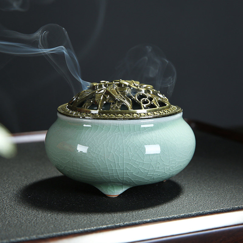 香炉陶瓷檀香熏香炉家用香道室内摆件小号盘香炉沉香仿古柴烧圆炉