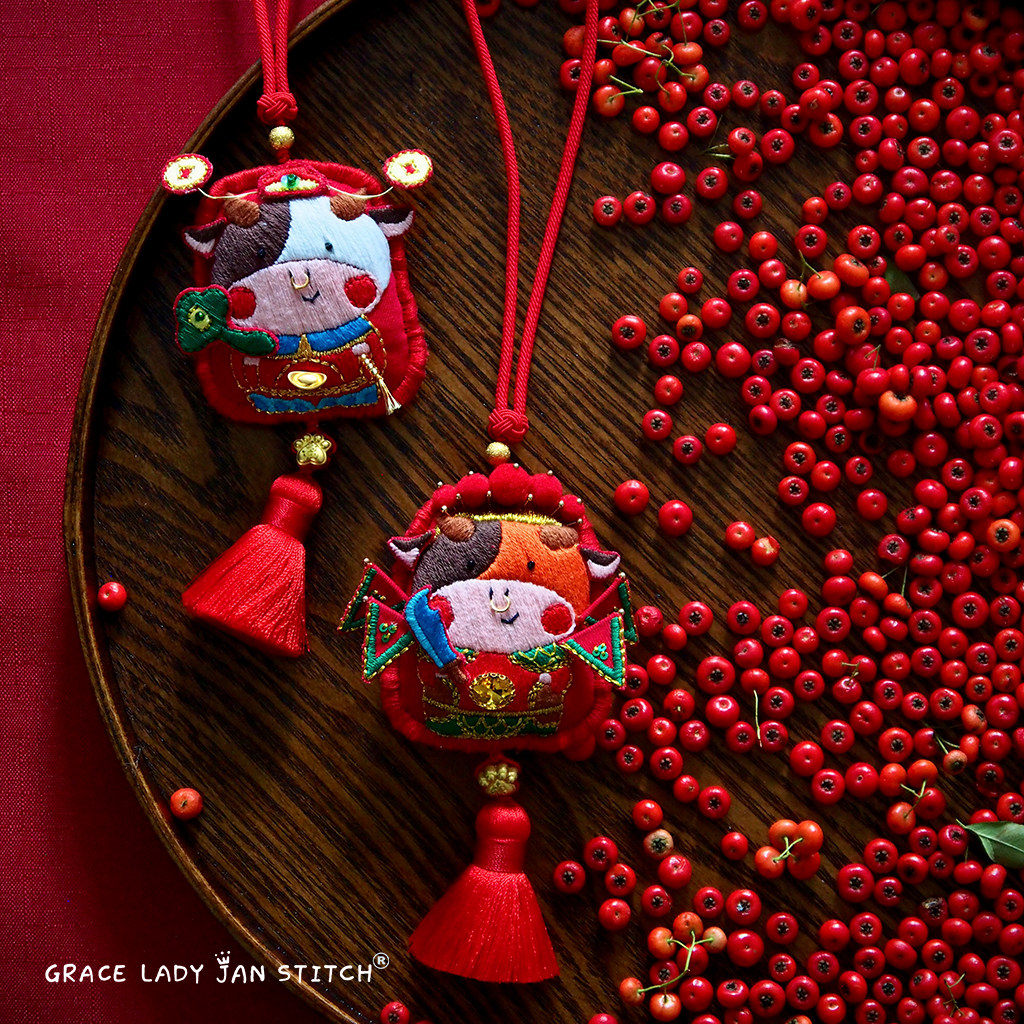 礼物刺绣平安符送男友diy材料新年牛年车挂缝纫diy材料套装