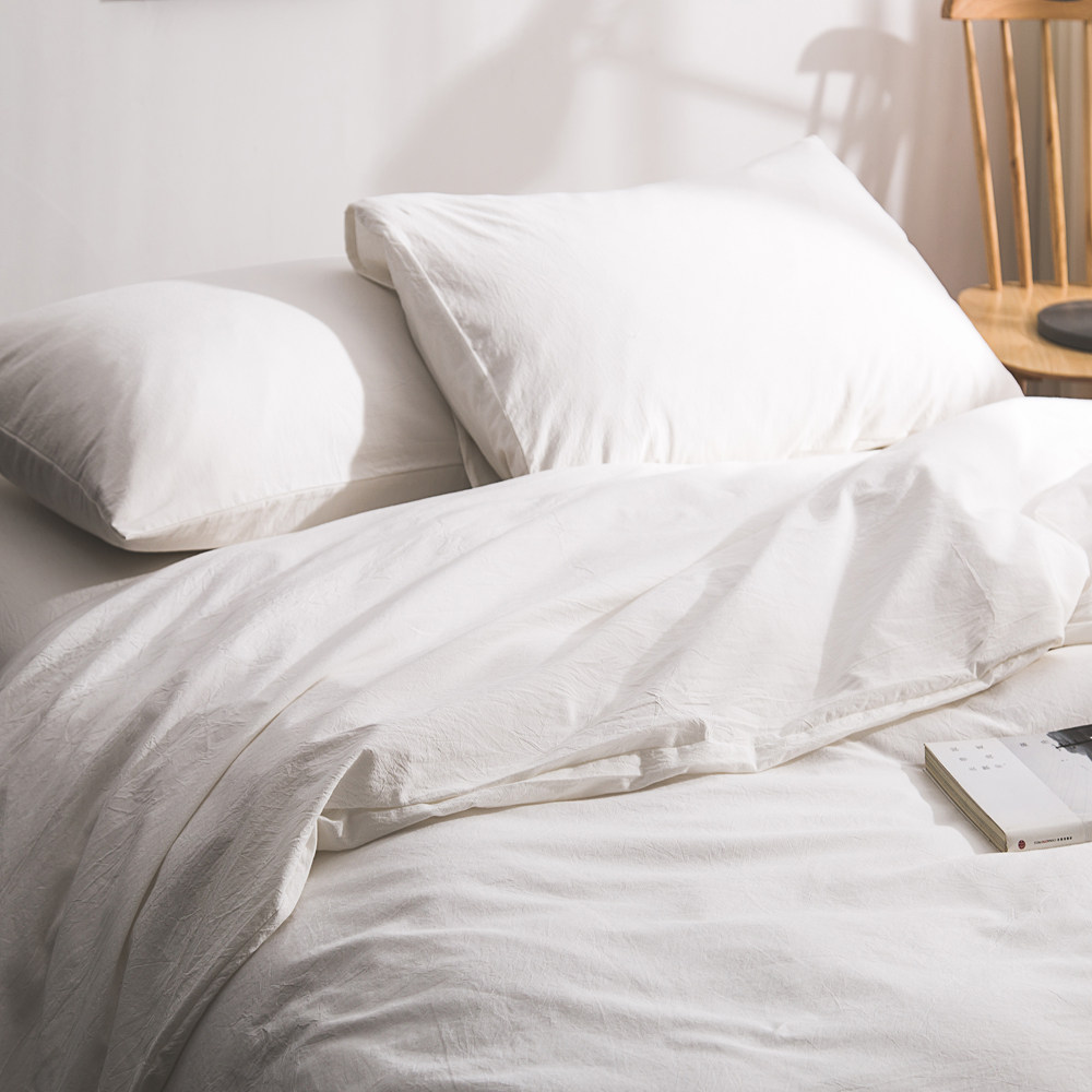 全棉白色水洗四件件套床品纯棉被套纯色被单床品套件
