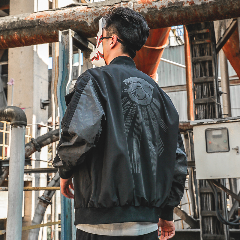 2022春装新款刺绣拼色长袖印花夹克宽松运动薄款外套男春秋季潮流