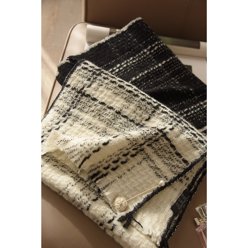 法系香风微强山羊绒经纬编织围巾披肩围巾