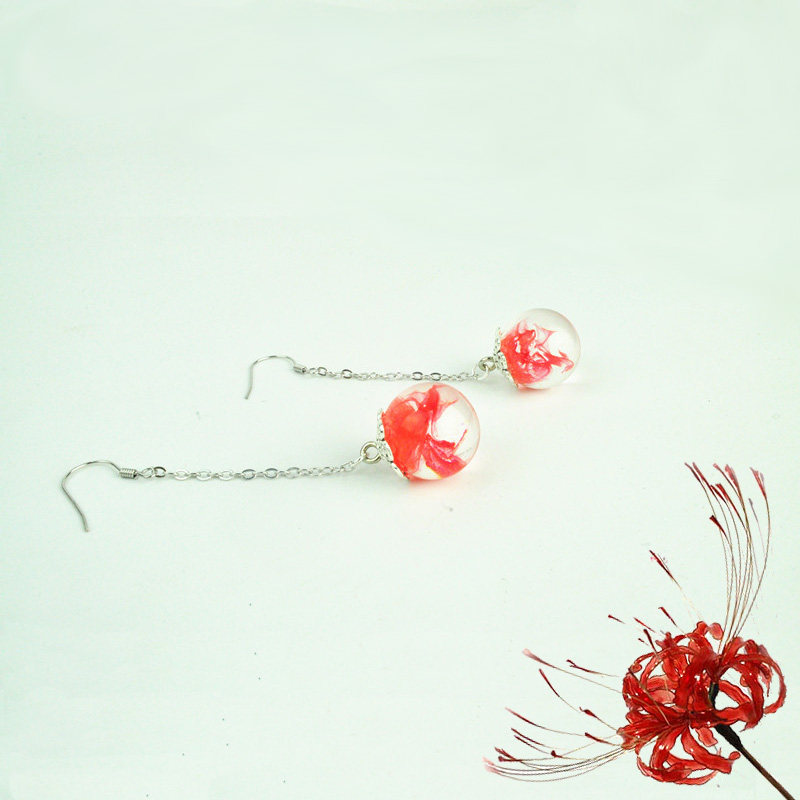 彼岸花耳夹造花耳钉超仙曼珠沙华古风小清新纯银小众耳钉