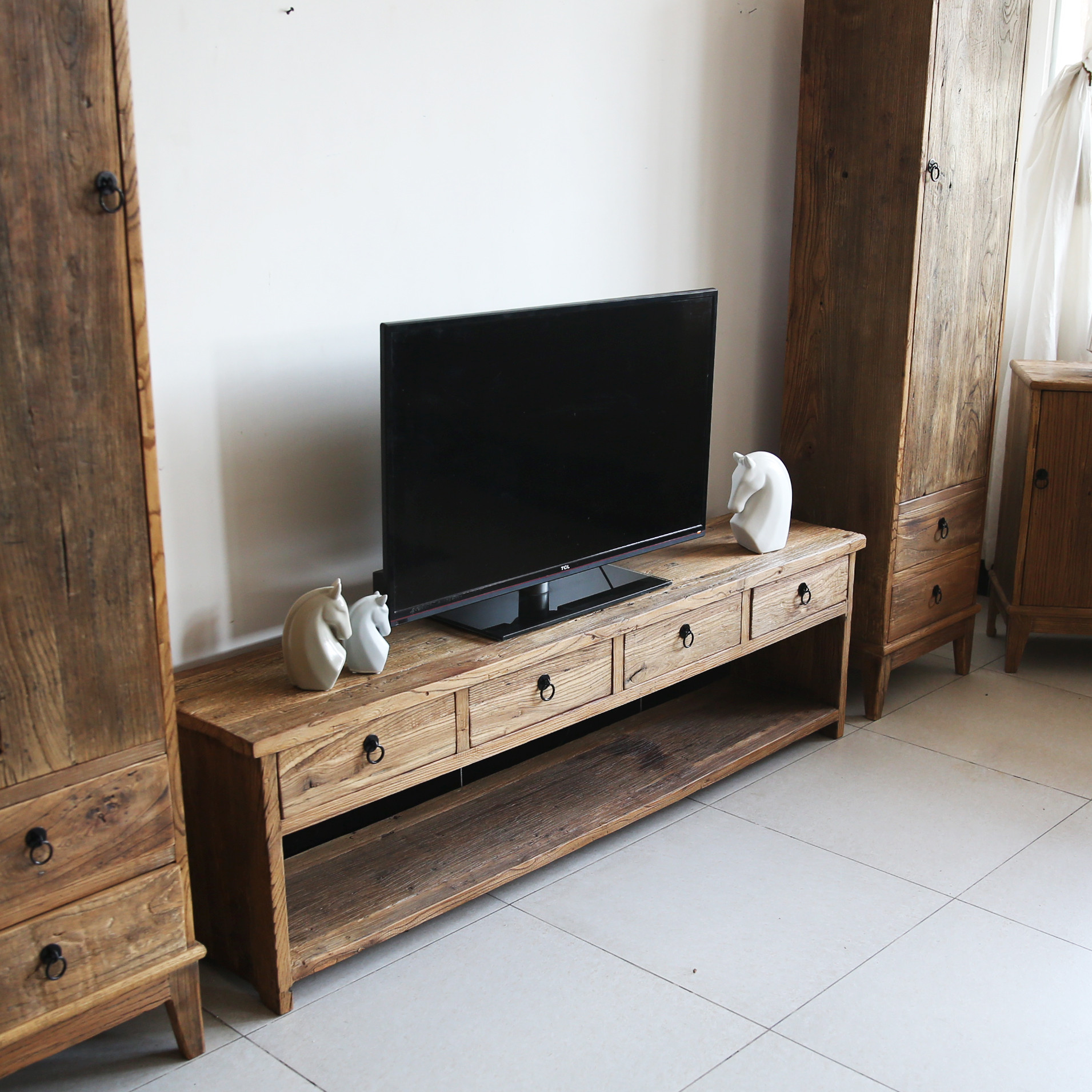 榆木岁月痕迹客厅组合电视柜立柜古朴自然工业电视柜