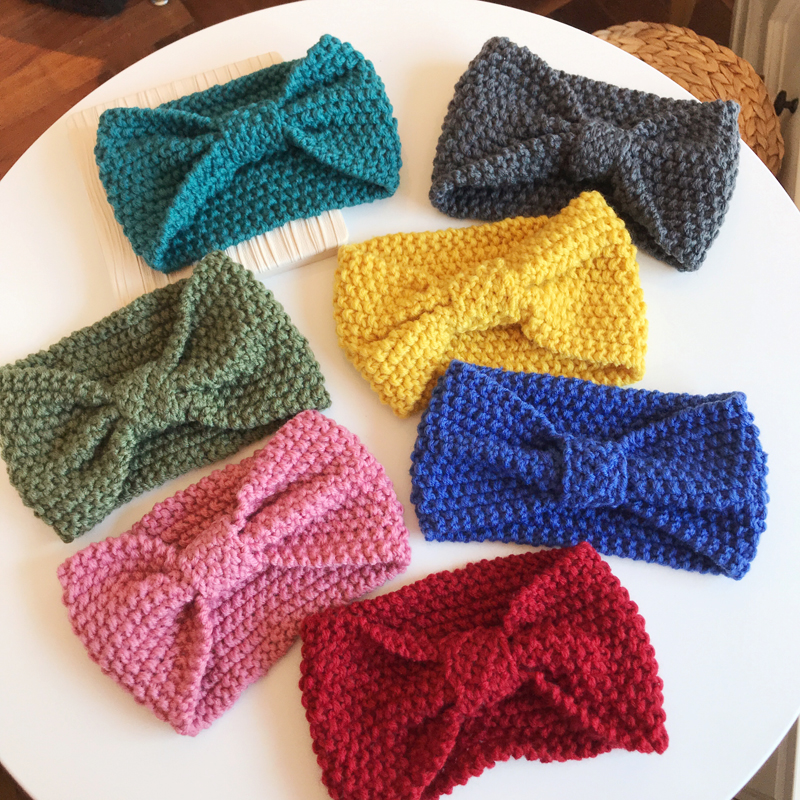 元气少女宽发毛线针织玉米粒蝴蝶结百搭纯色头带发饰