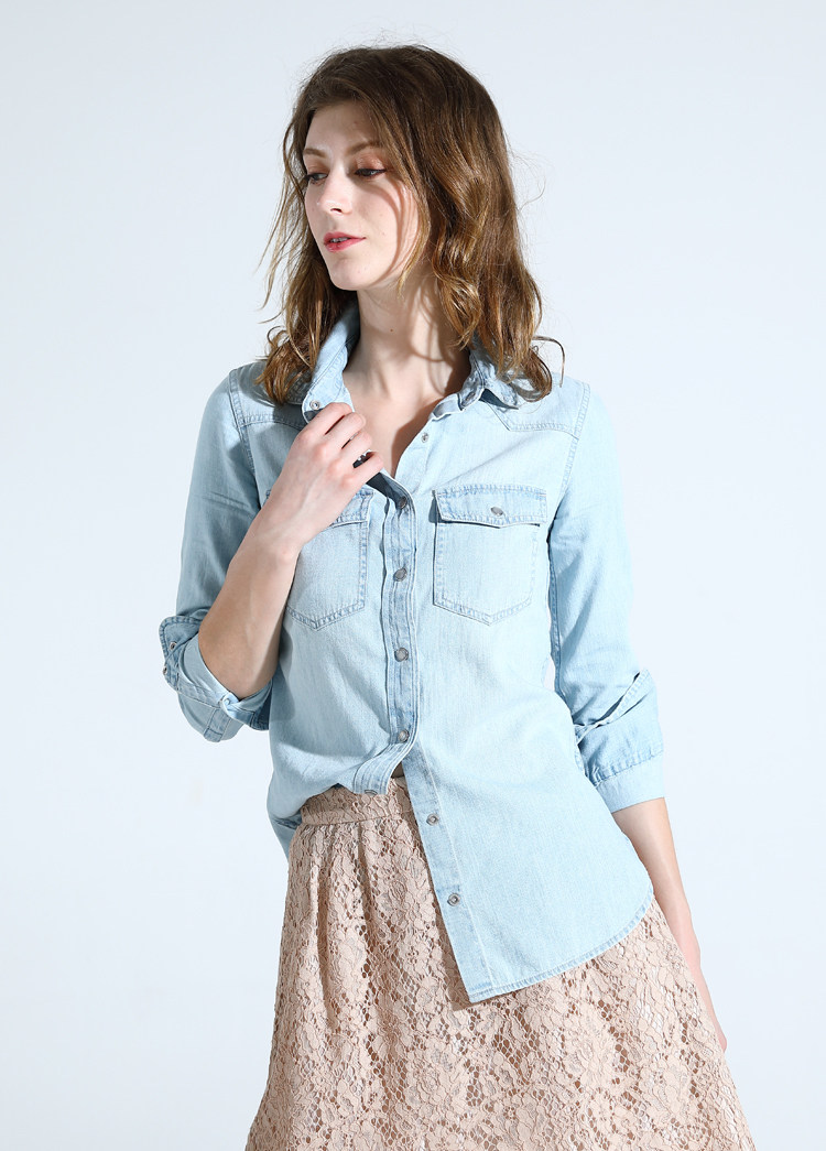 牛仔时尚外穿美系衬衣百搭衬衫古欧复古长袖衬衫