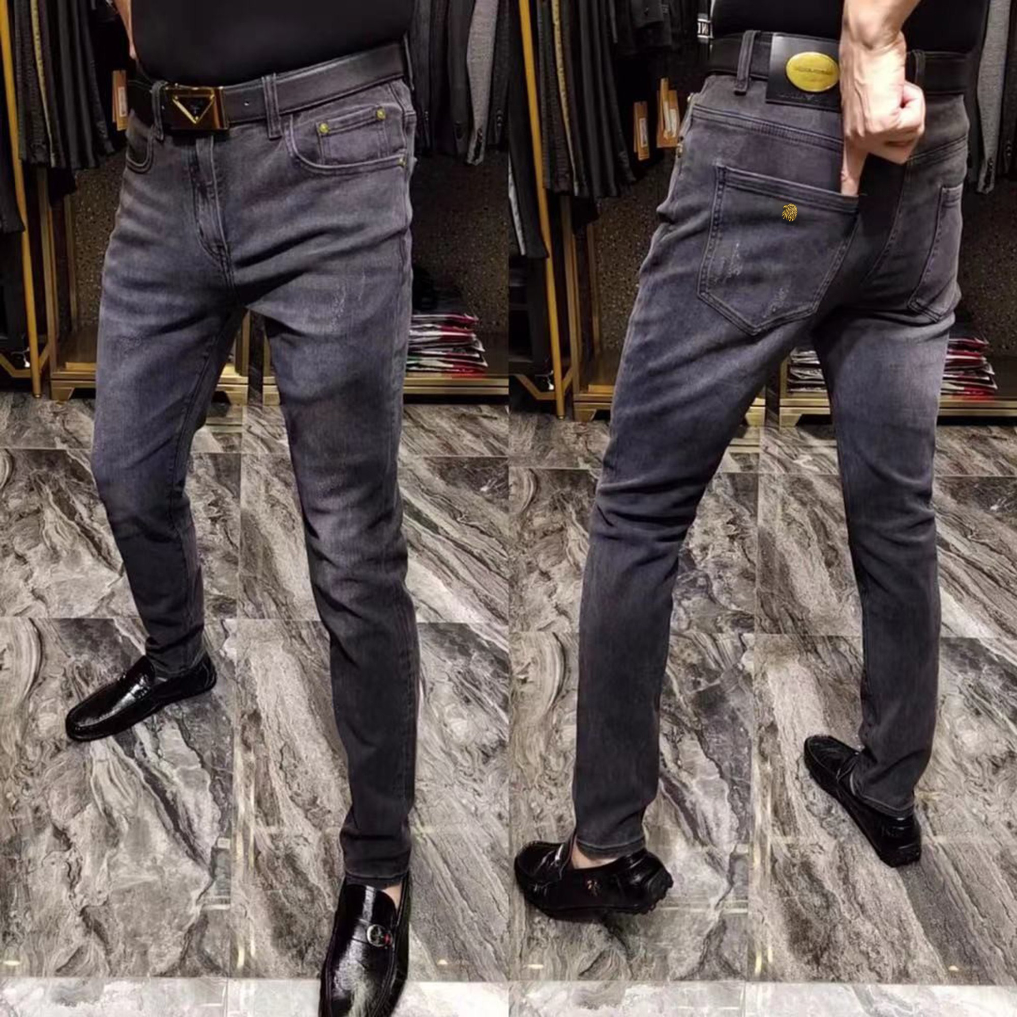1822春季男士新款灰色高腰直筒牛仔裤男时尚商务休闲高级感男裤子