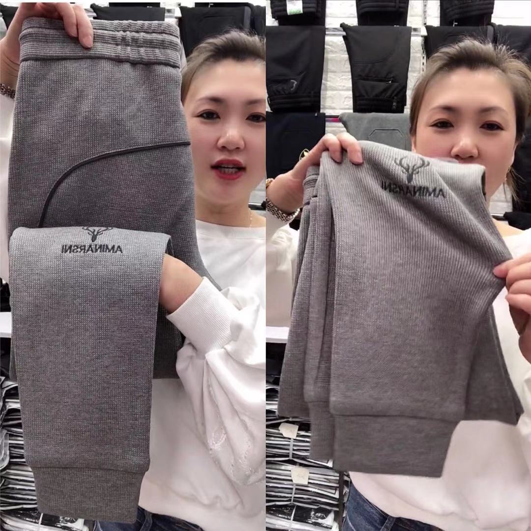 6655刺绣小鹿修身小脚裤弹力舒适男士春季针织卫裤潮流百搭裤子男