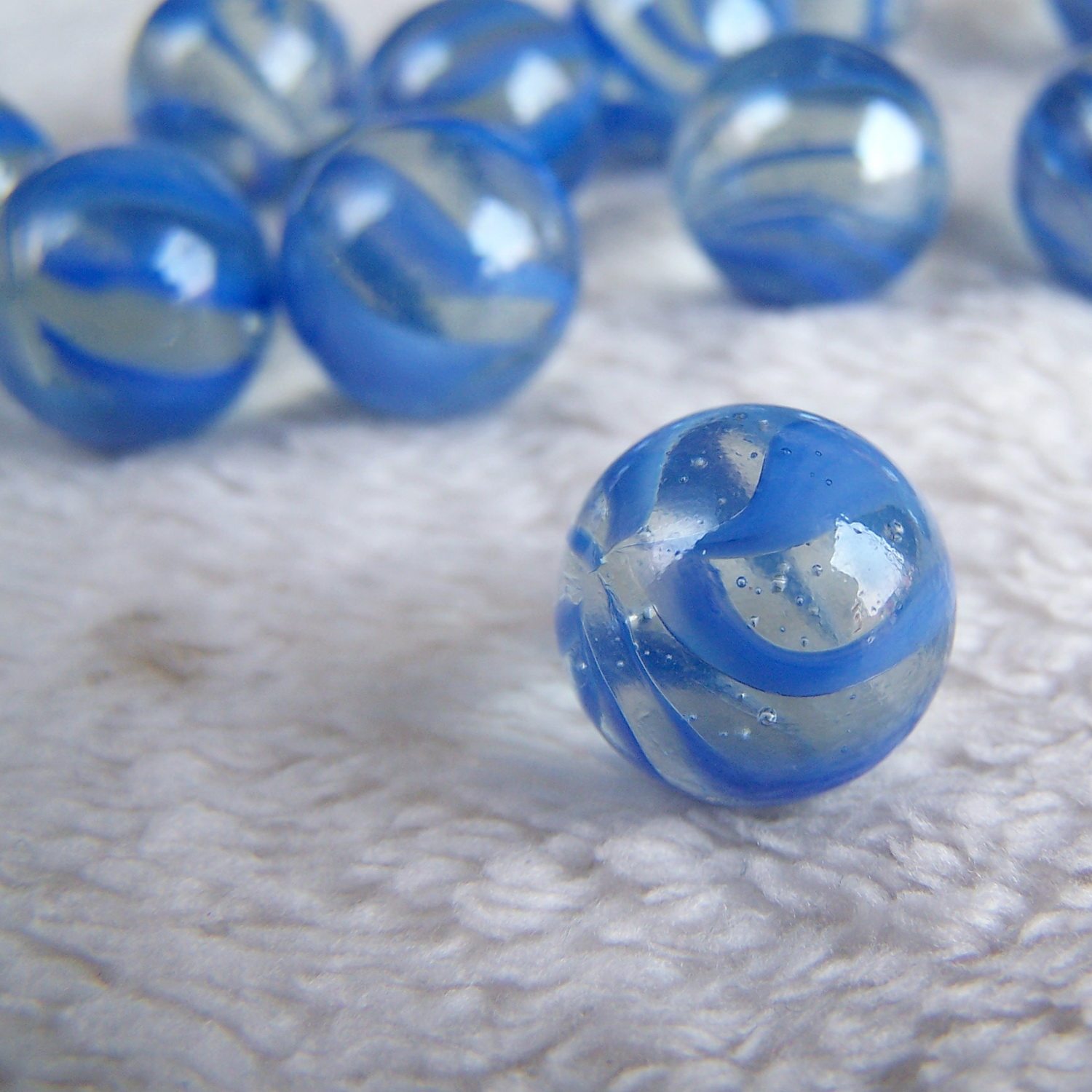 16mm蓝色八片花玻璃球弹珠儿童玩具闪光玻璃珠夹弹珠游戏珠20颗