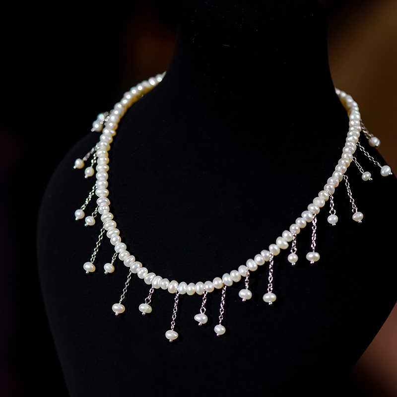 忆奴娇容华s925银饰品天然珍珠项链女流流苏锁骨项链