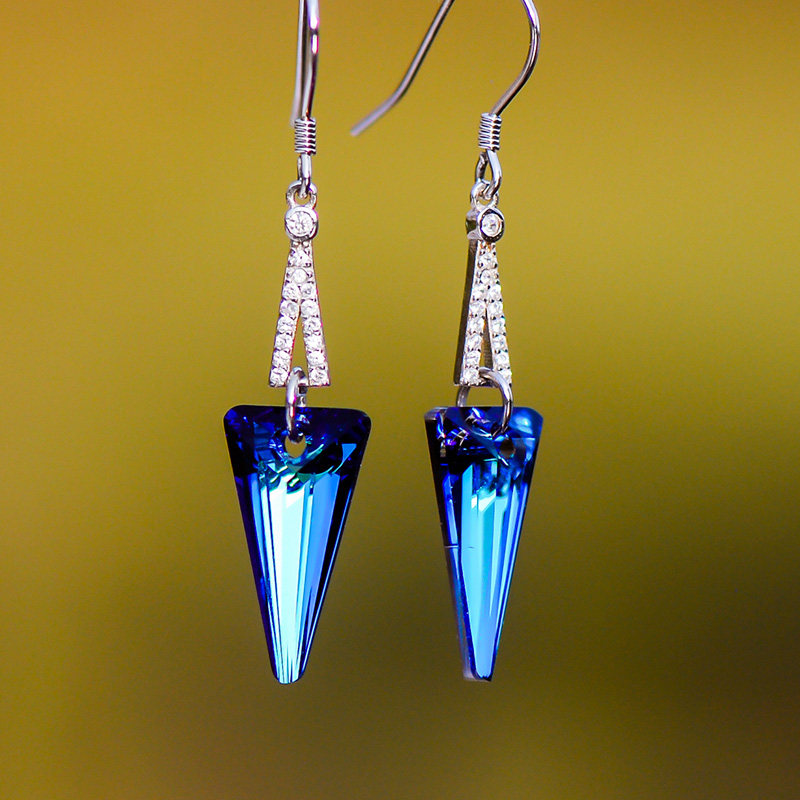 忆奴娇如故s925纯银饰品几何三角形水晶耳环短款时尚耳环