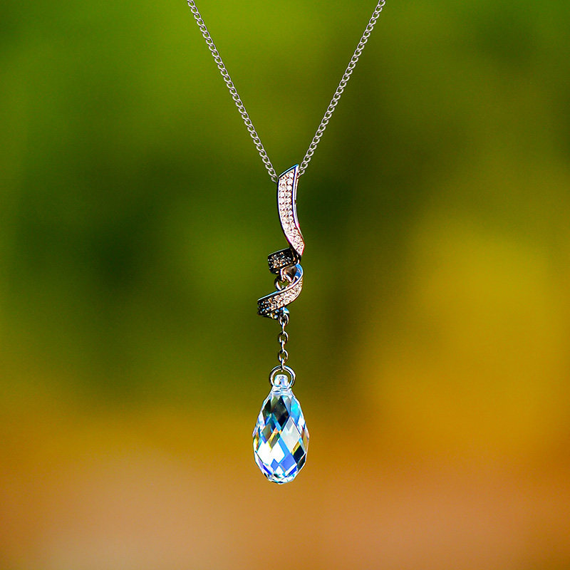 项链时间间的力量s925纯银饰品水晶吊坠水滴锁骨项链