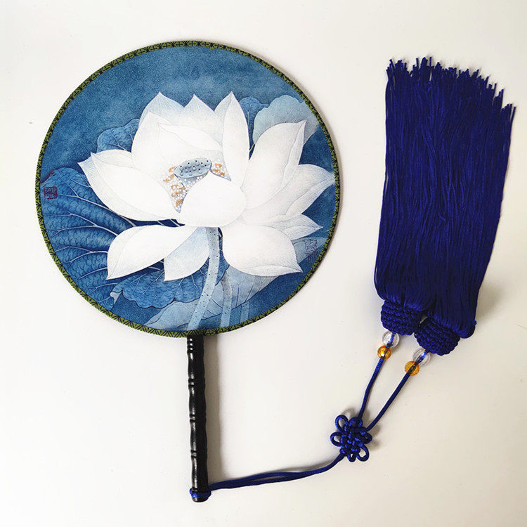 青花瓷坠子团扇古典兰花扇子双面古装古装戏戏剧扇子