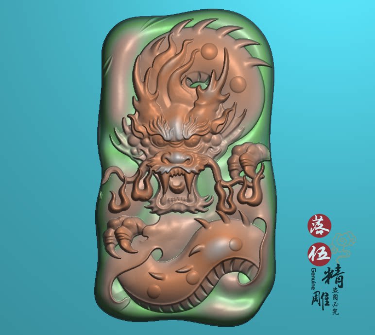 正面猛龙4111灰度雕刻图随龙牌霸气玉雕挂件玉雕