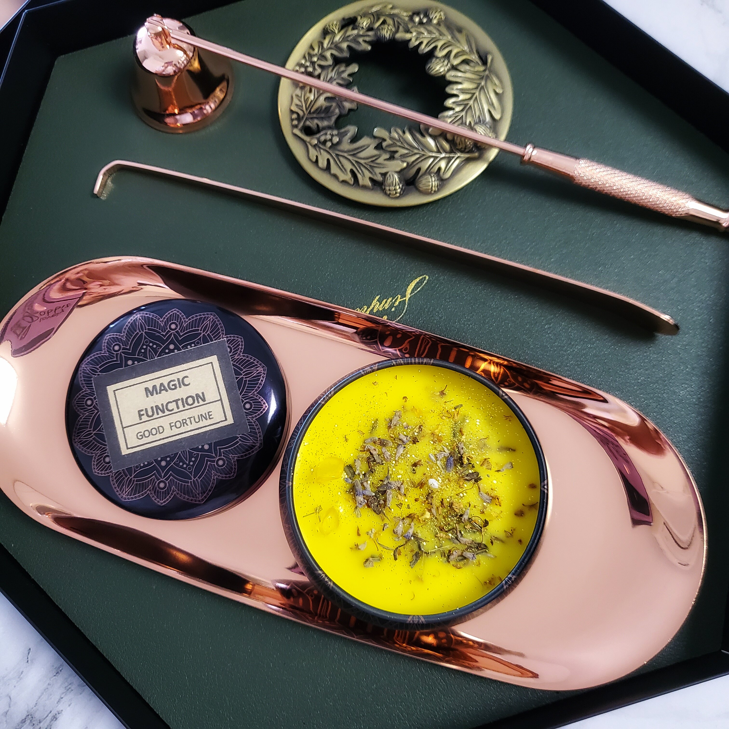 魔法good fortune芬芳干花水晶疗愈黄色香薰大豆蜡烛幸运成功星座