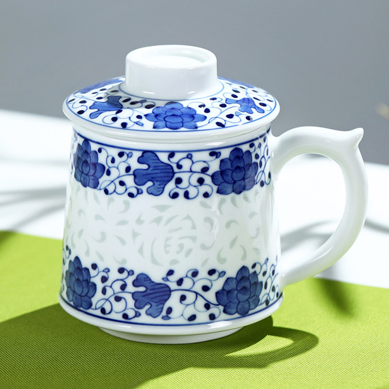 陶瓷景德镇手绘瓷杯分离器带过过滤青花瓷茶杯高白泥茶杯
