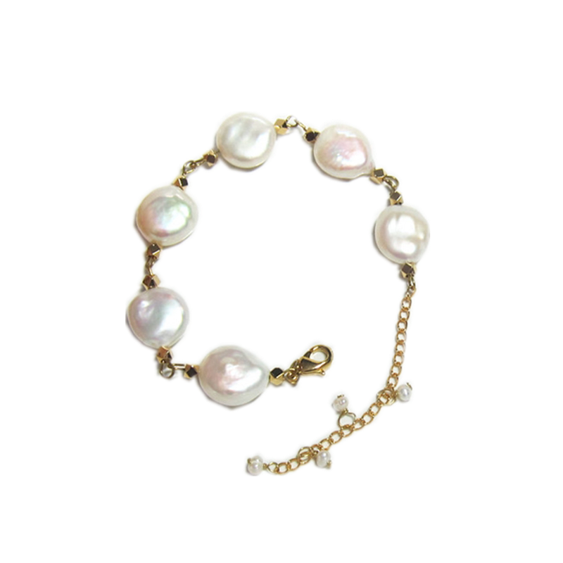 新品鱼家天然巴洛克珍珠纽扣手链优雅气质特制手链