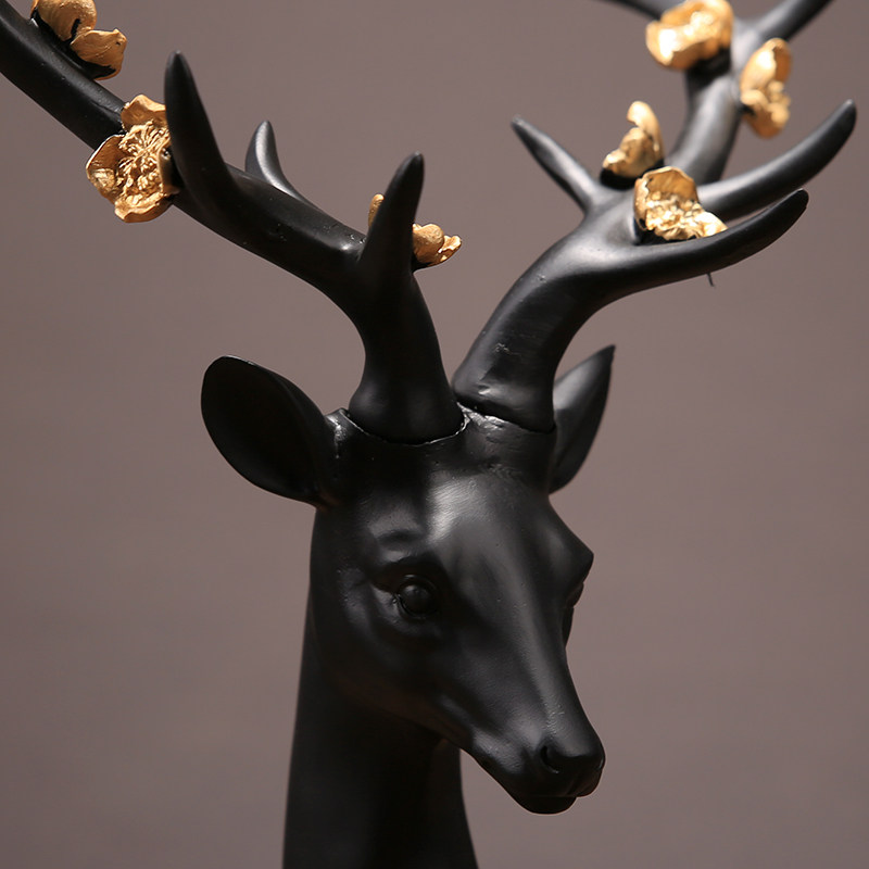北欧轻奢创意梅花鹿树脂摆件美式客厅电视柜玄关摆件