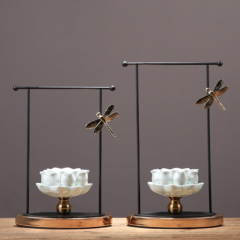 中式新中式莲花摆设玄关餐桌客厅家居摆件香薰烛台