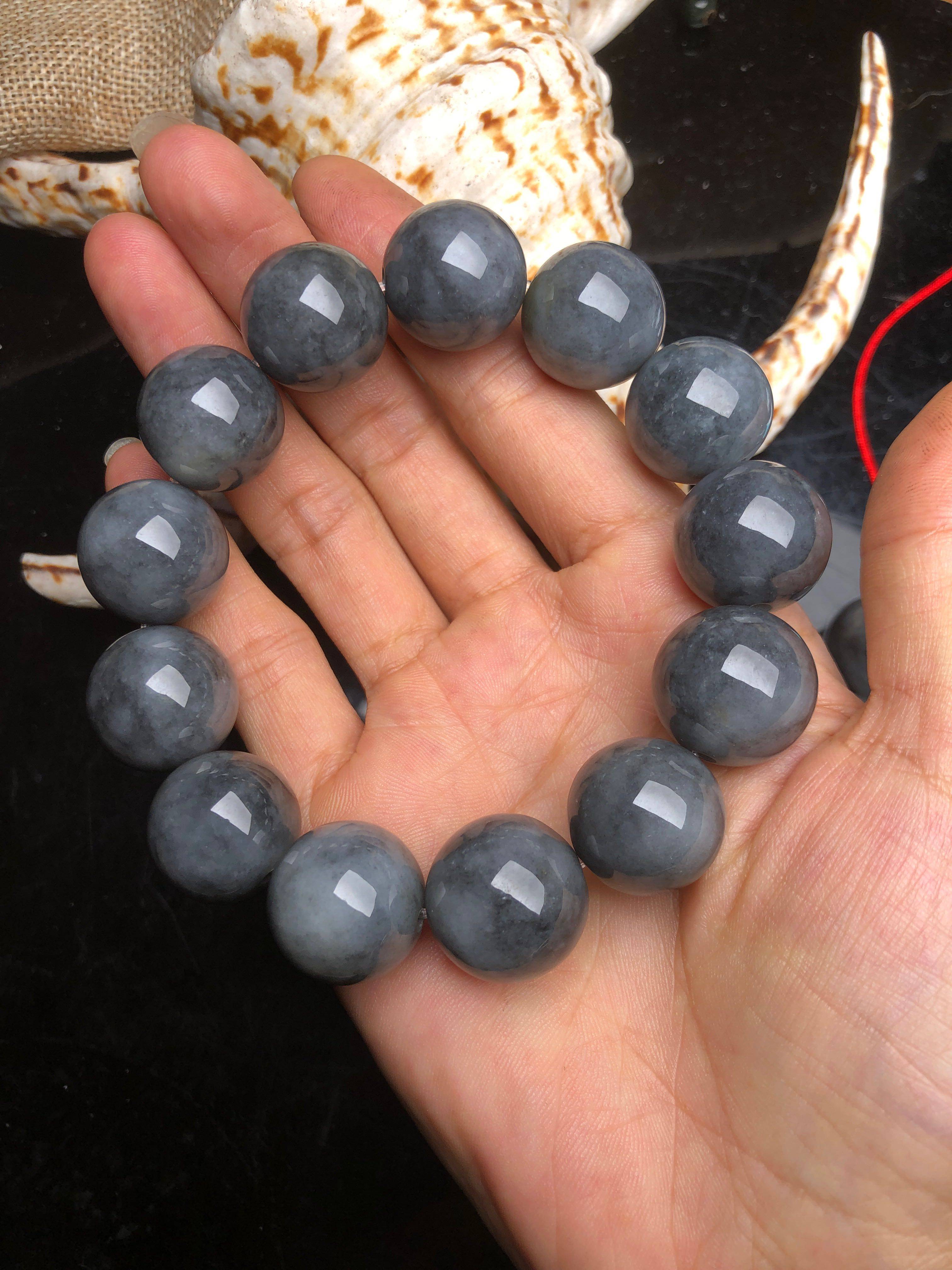 隆慈缘老坑种翡翠a货乌鸡种手链男女款818mm乌鸡手链霸气无瑕疵