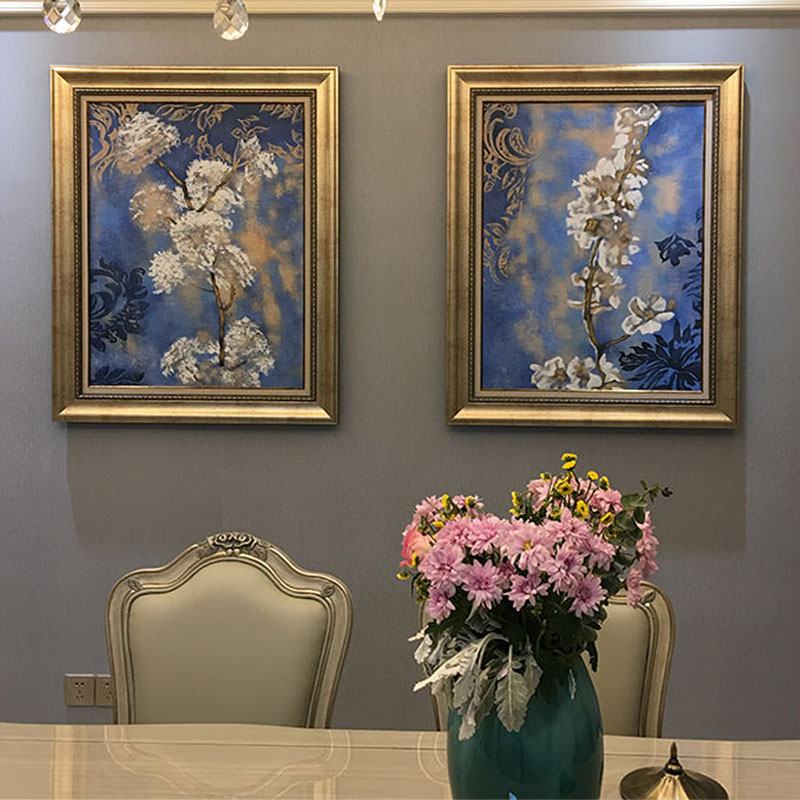 四合艺术蓝底白花手绘油画东方福邸高端业主定制油画