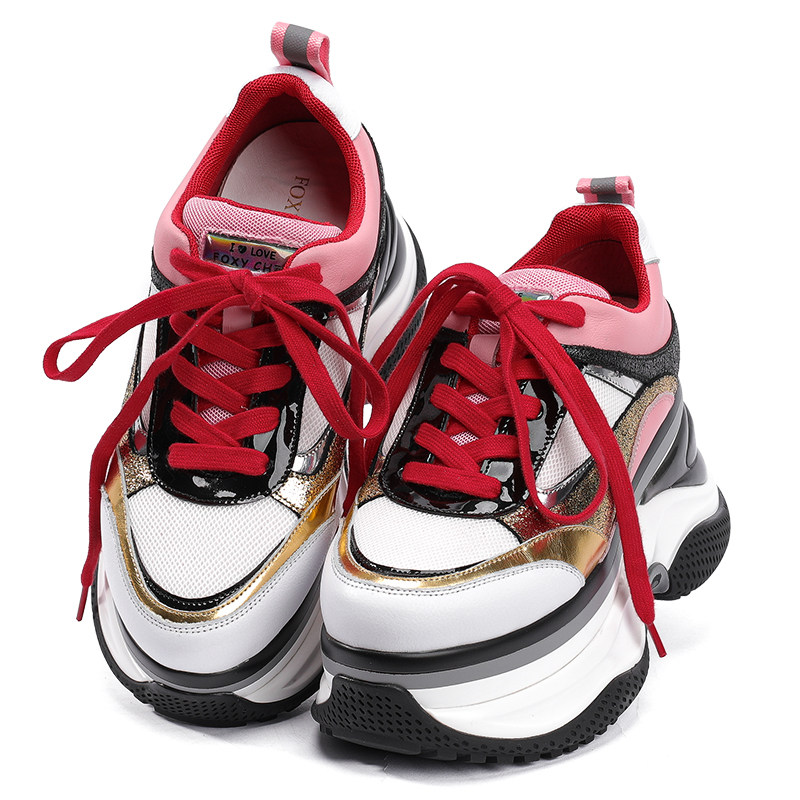 foxychic真皮彩色老爹2020新款镭射牛皮增高时尚休闲鞋