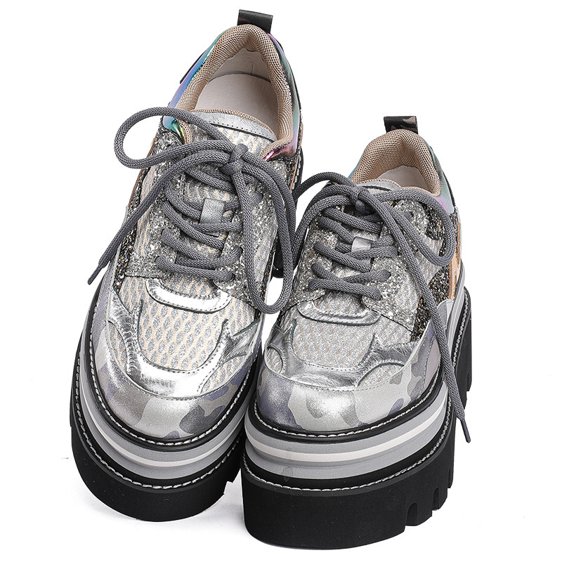 foxychic真皮松糕鞋女增高小个子2022新款单网时尚休闲鞋