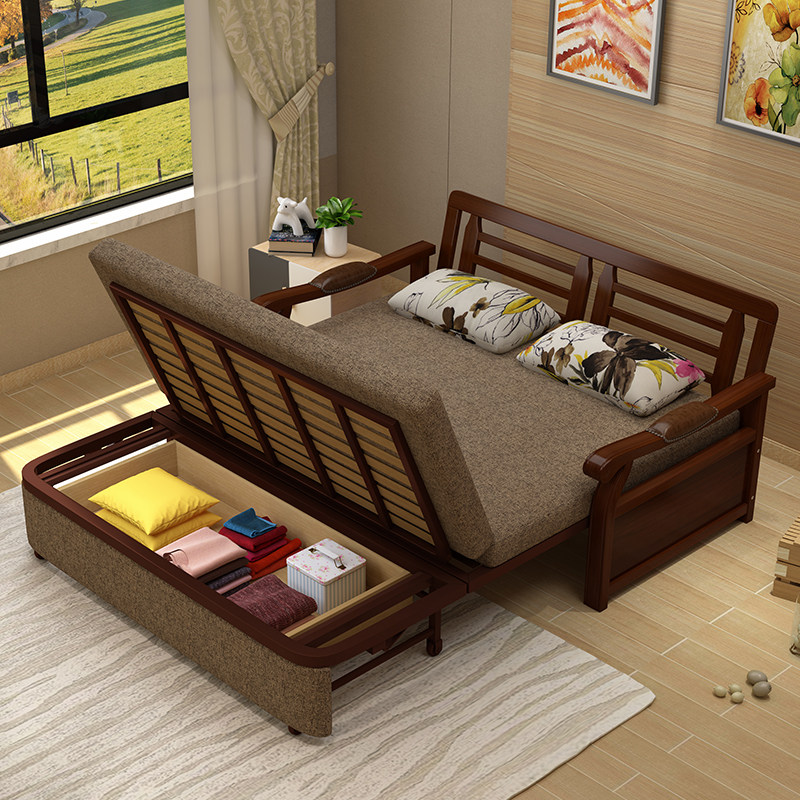 沙发两用美式实木小户户型推拉拉床1.2米可折叠沙发床