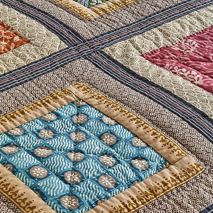 出口美式风格全棉手工拼布绗缝被床盖空调被床单床上用品三件套