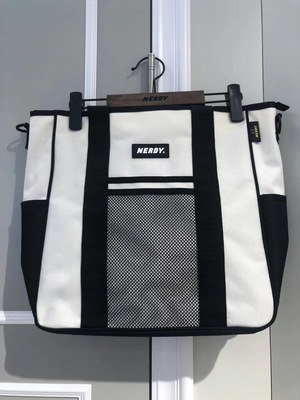 韩国潮牌nerdy新款大号奶油色帆布包邮差包